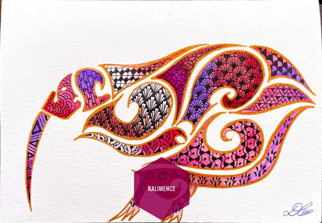 Kiwi, dessin, géométrique, motifs, rose, violet, rouge, aquarelle
