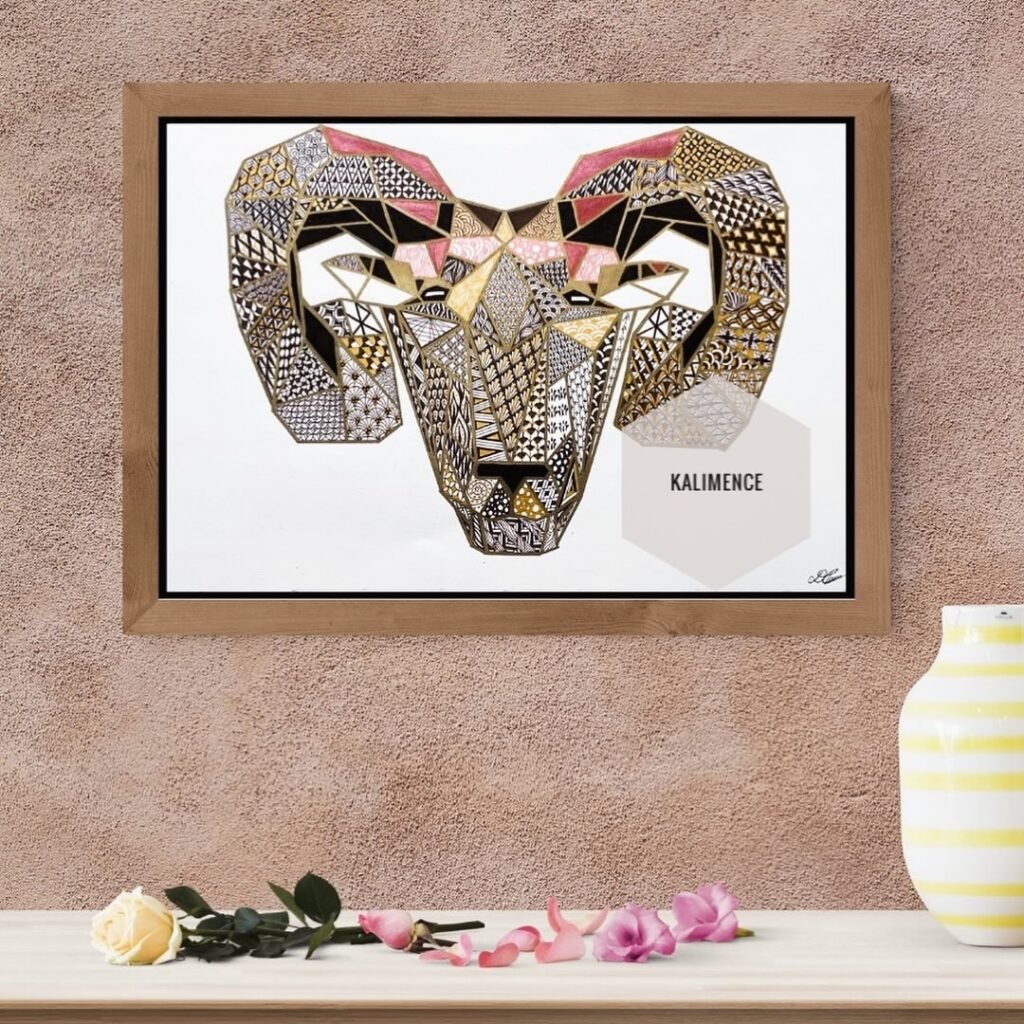 belier, géométrique, astrologie, stylos métalliques, aquarelle métalliques, dessin, peinture