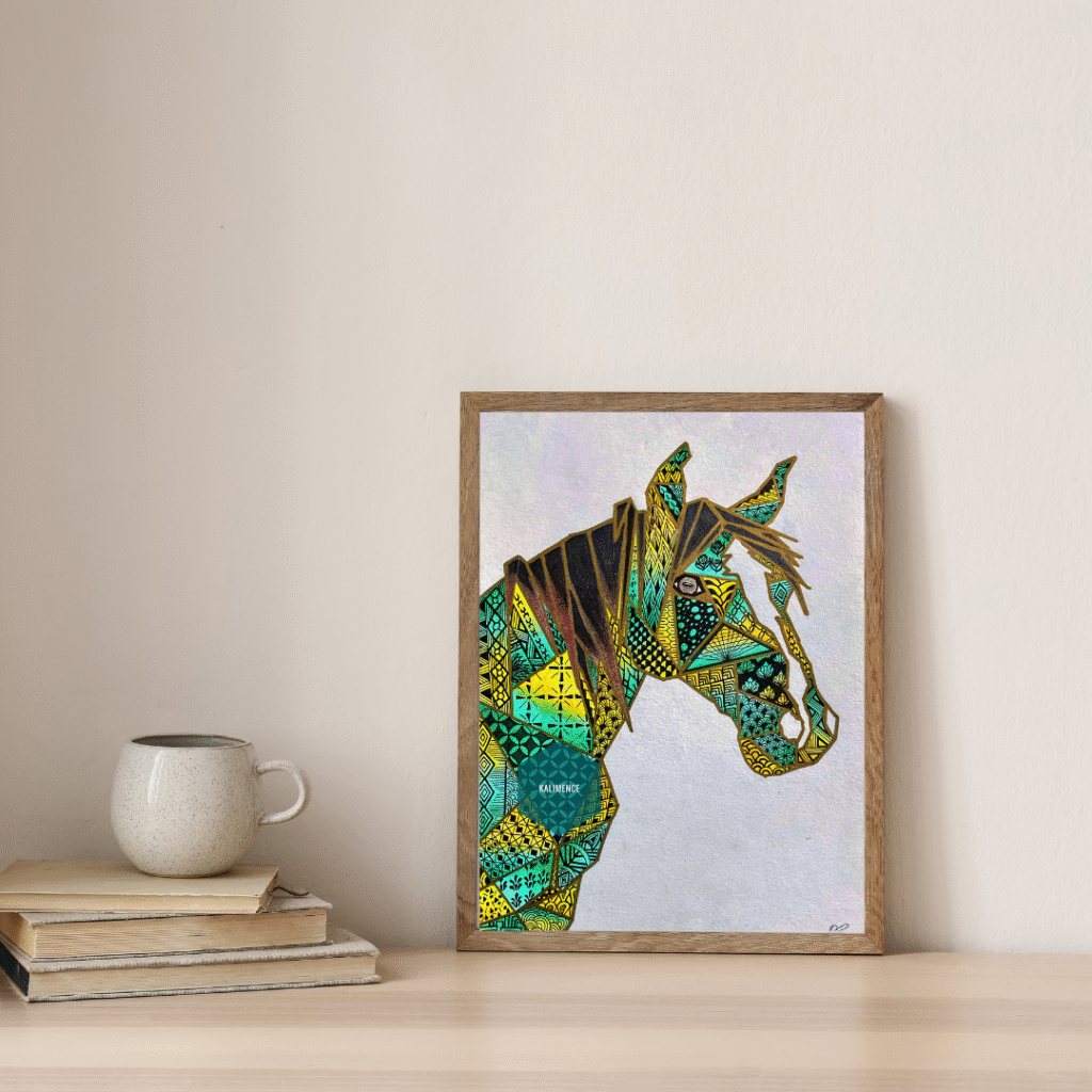 cheval geometrique crapule vert jaune motifs dessin