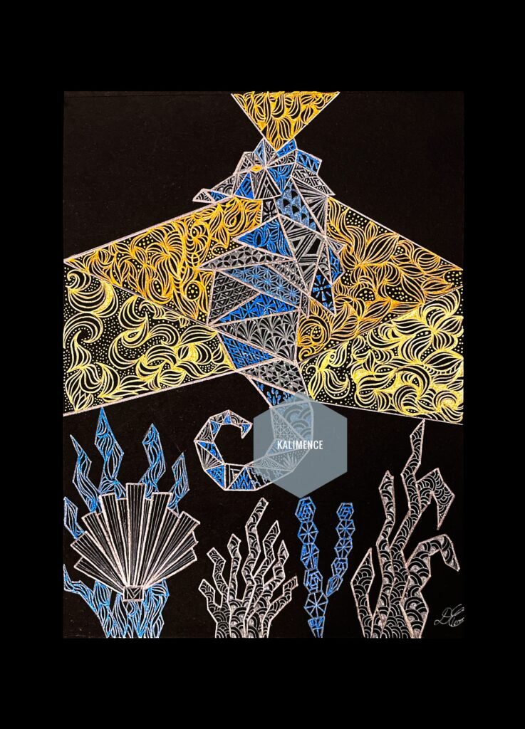 hippocampe, mer, ocean, bleu, corail, motifs, géométrique, dessin