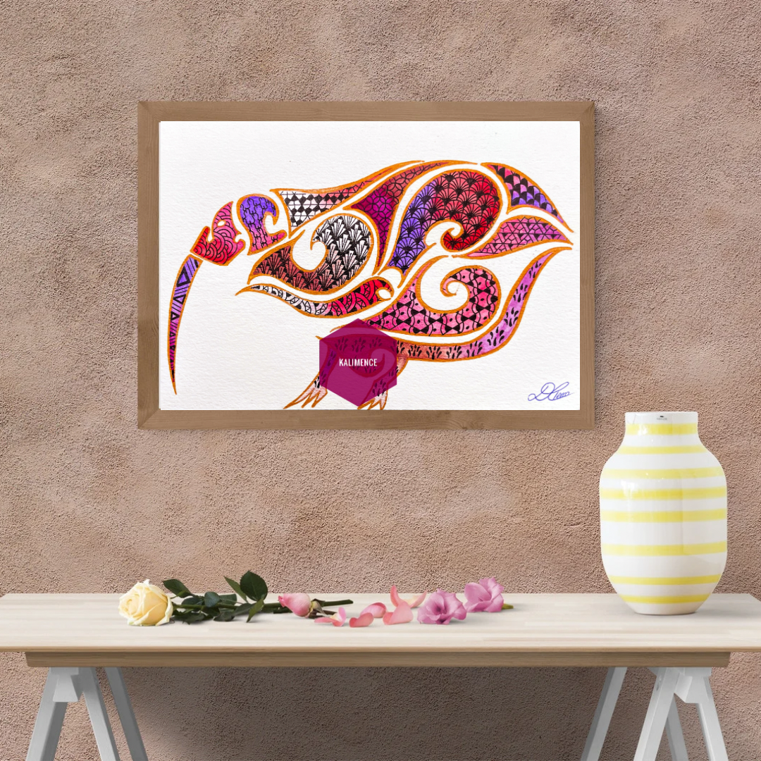 Kiwi, dessin, géométrique, motifs, rose, violet, rouge, aquarelle