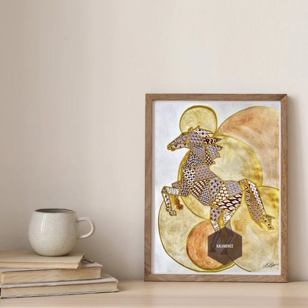 Cheval géométrique sépia et doré